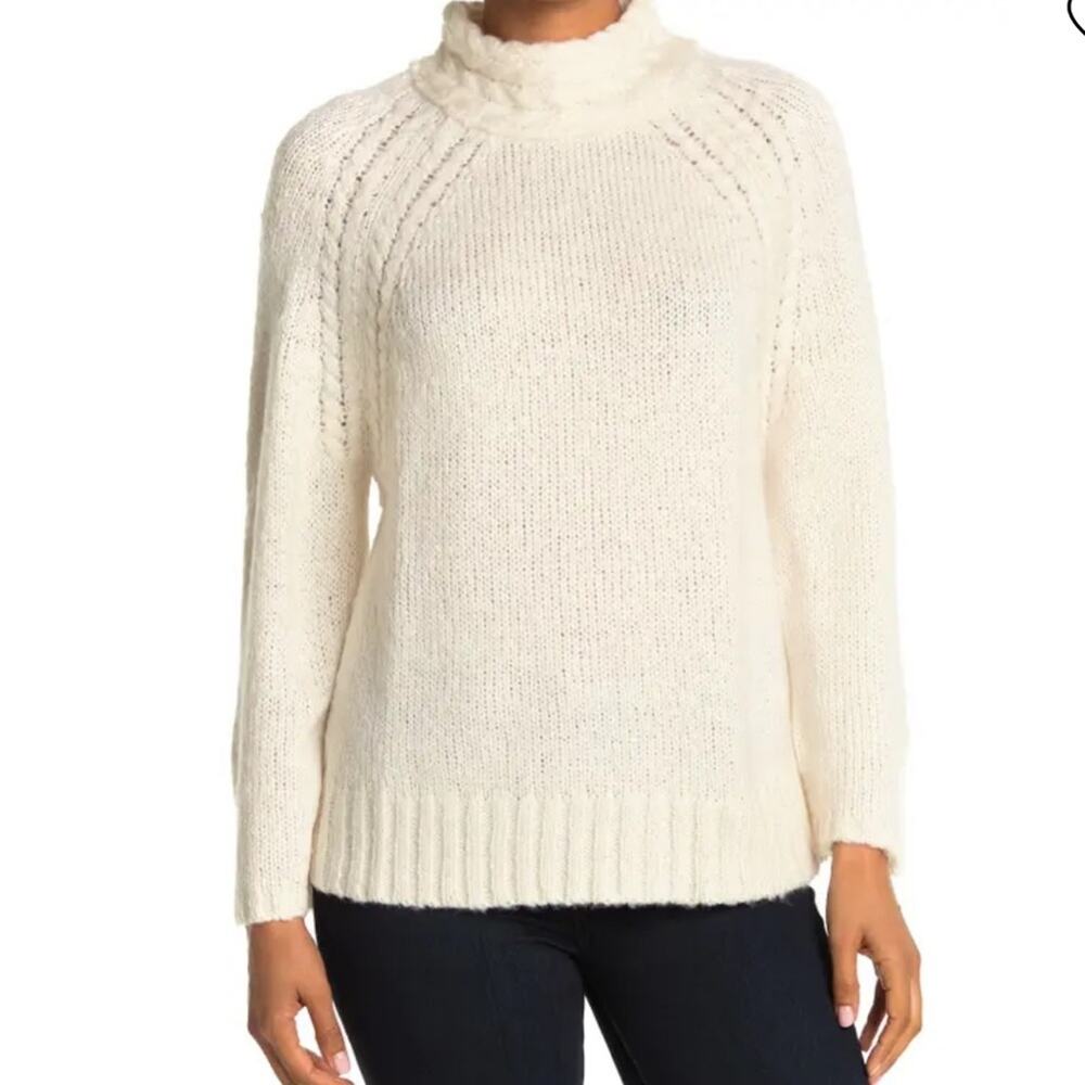 NWT Ceny Ivory Knit Mock Neck Sweater Size XLarge